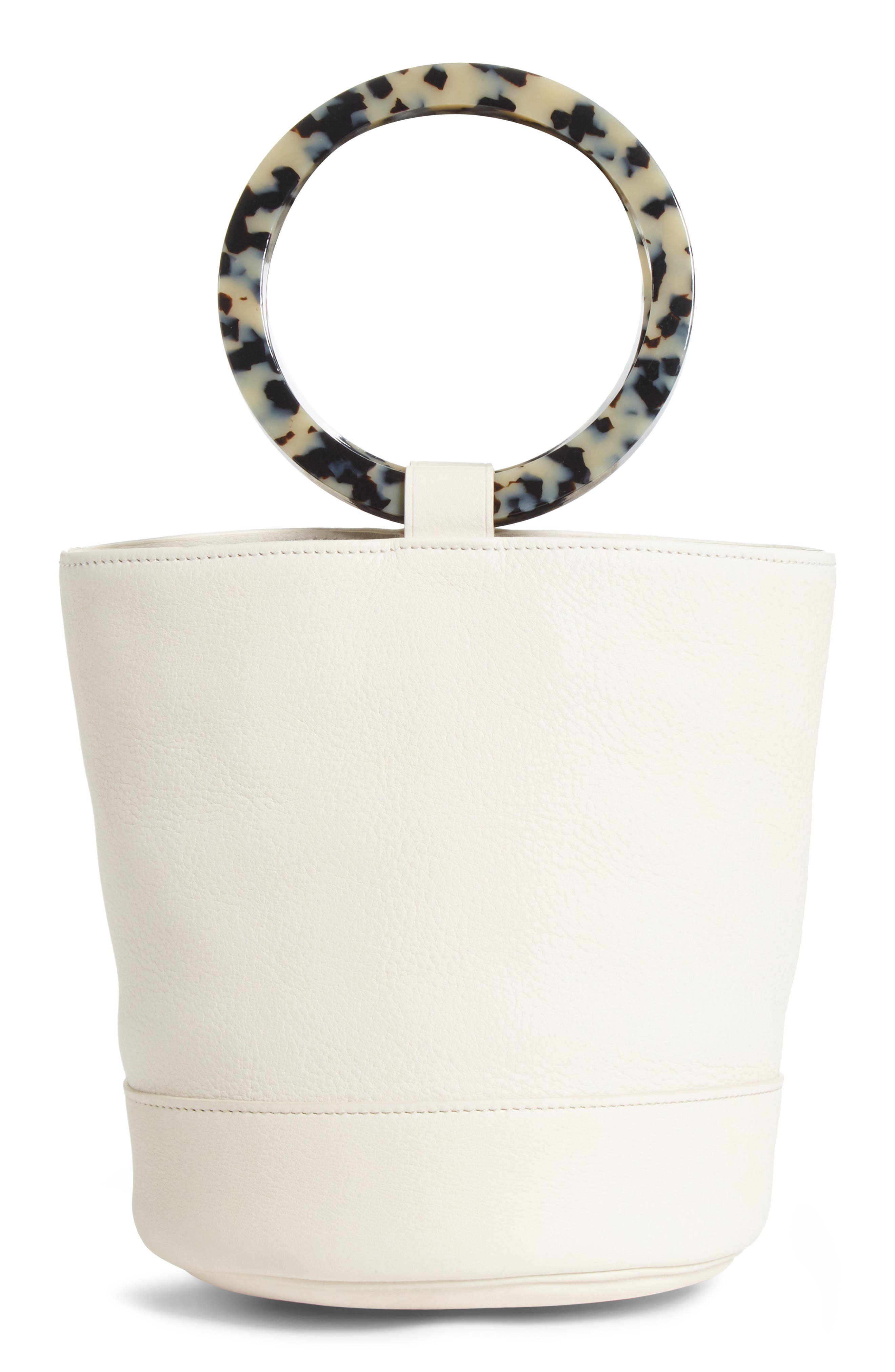 Bonsai 20 Pebbled Leather Bucket Bag, Main, color, STONE WHITE