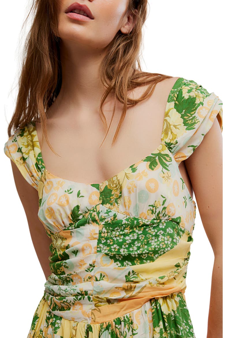 Sasha Floral Mesh Midi Dress, Alternate, color, LEMON COMBO