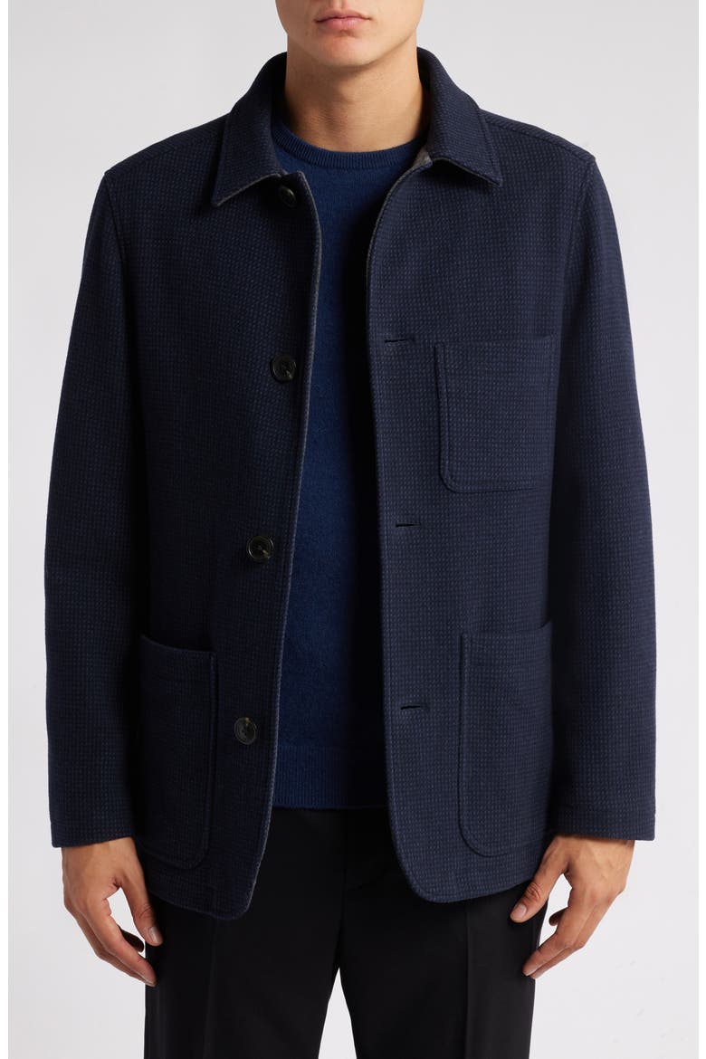 Sonoma Textured Wool Blend Button-Up Jacket, Main, color, NAVY MINI CHECK