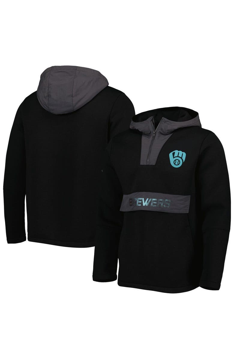 LEVELWEAR Men's Levelwear Black Milwaukee Brewers Ruckus Quarter-Zip Hoodie, Main, color, 