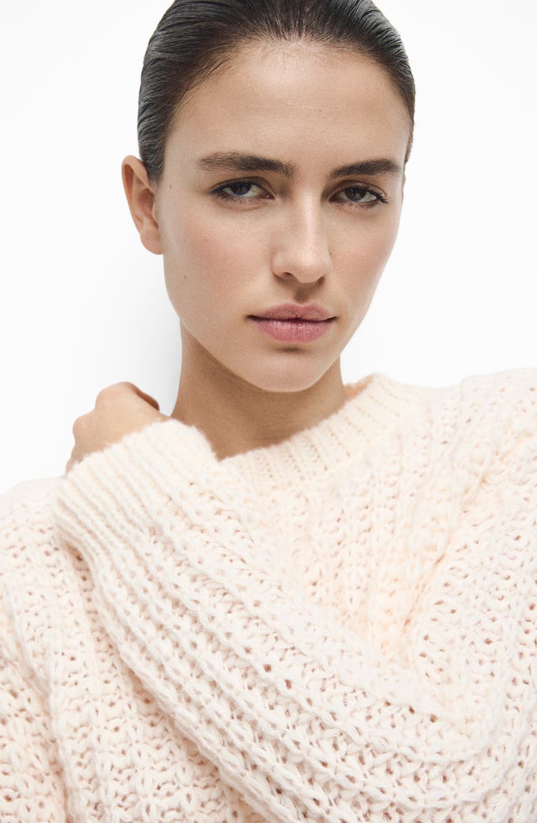 MANGO Openwork Knit Sweater, Alternate, color, Ecru