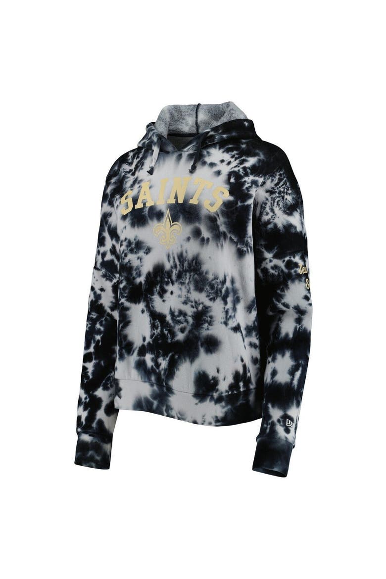 Women's New Era Black New Orleans Saints Cloud Dye Fleece Pullover Hoodie, Alternate, color, Black