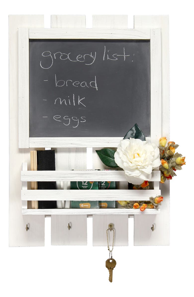 LALIA HOME Chalkboard Sign Key Holder Wall Organizer, Alternate, color, White Wash