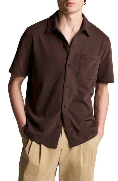 Sueded Jersey Short Sleeve Button-Up Shirt
