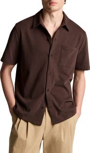 Vince Sueded Jersey Short Sleeve Button-Up Shirt