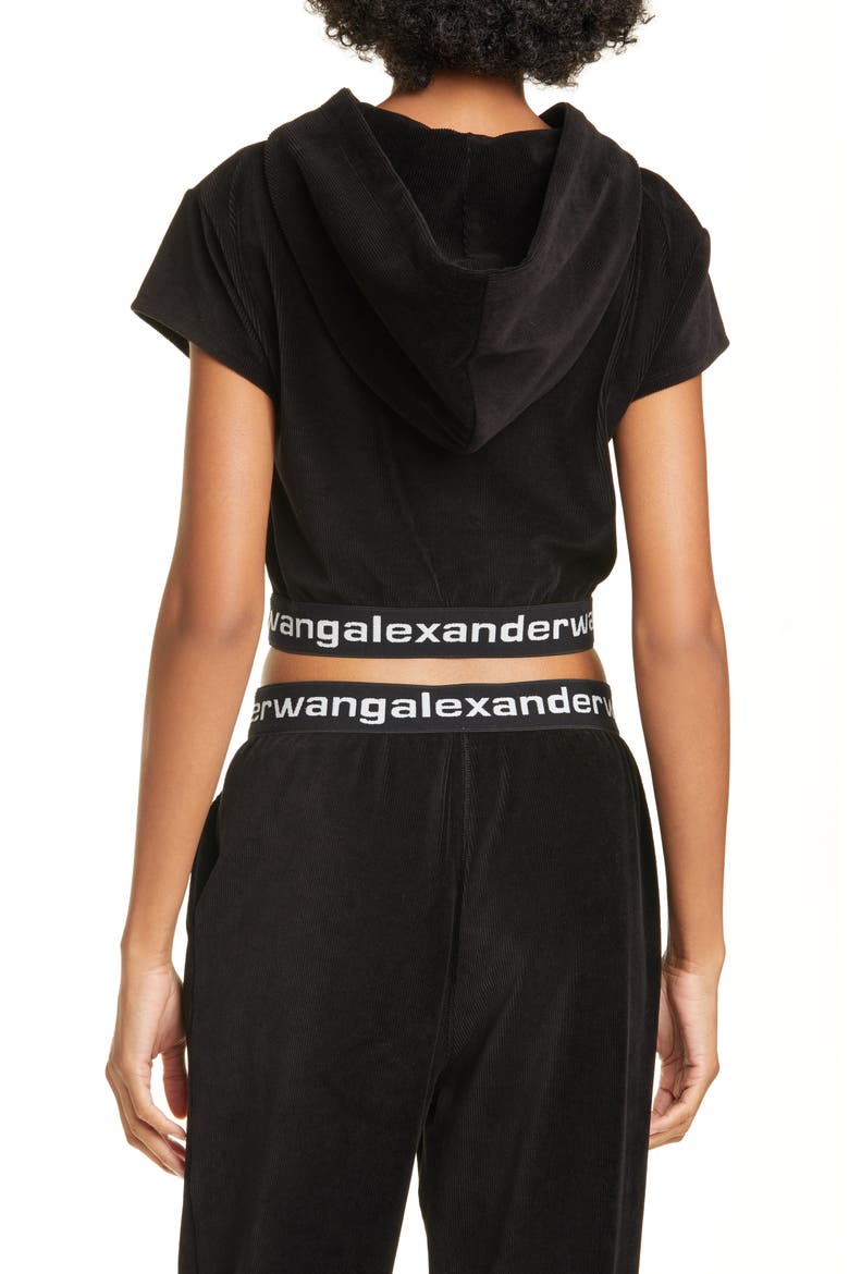 Logo Stripe Crop Corduroy Top, Alternate, color, BLACK