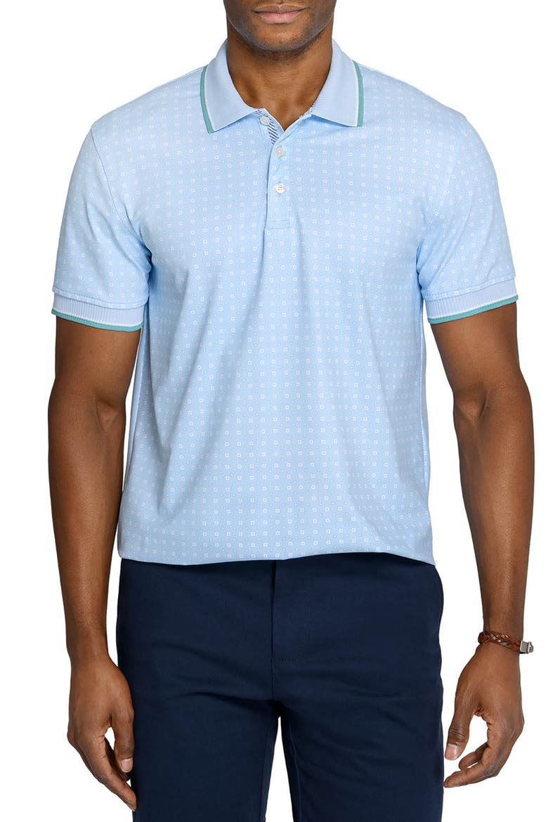 Slim Fit Square Dot Short Sleeve Polo, Main, color, LT BLUE