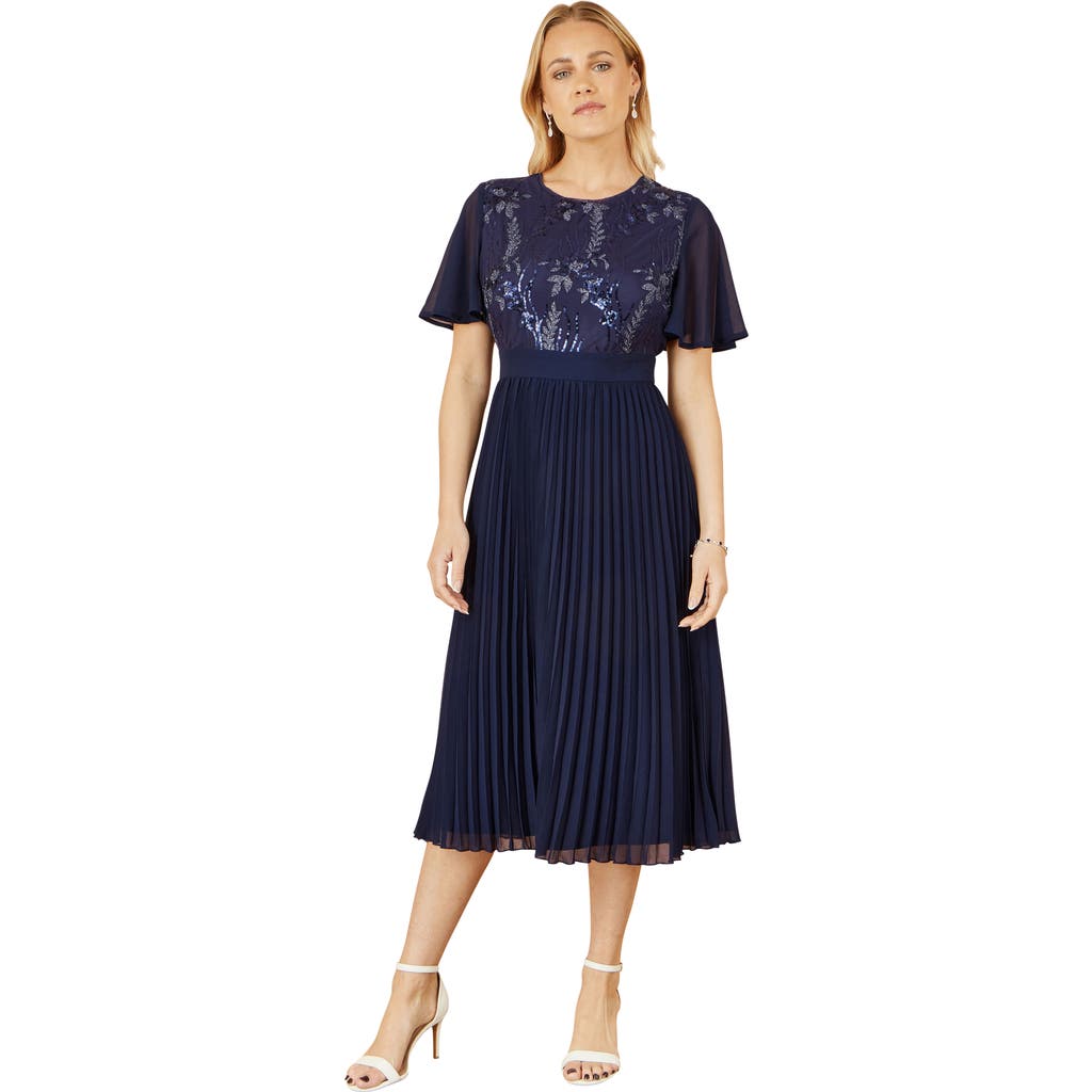 Yumi Sequin Embellished Pleated Midi Dress In Blue