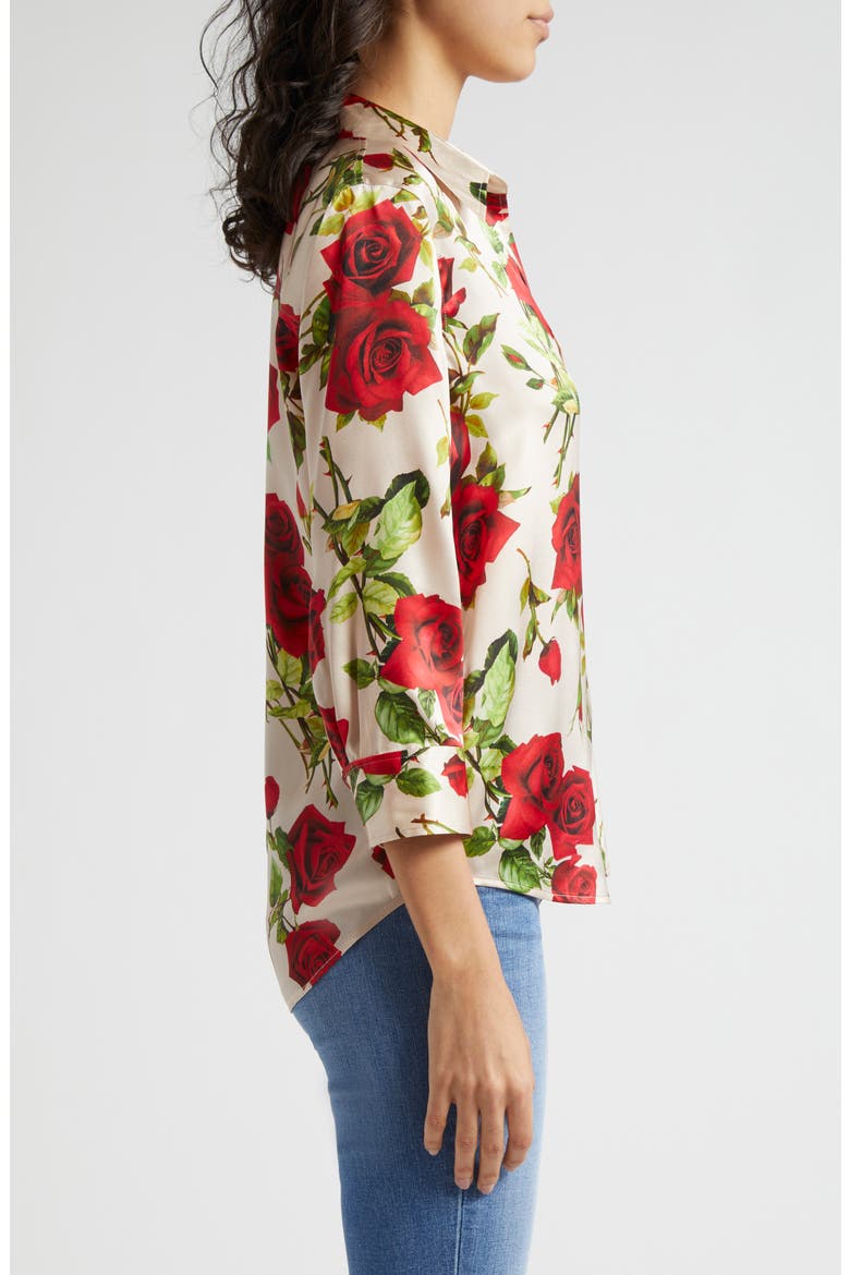 Dani Rose Print Silk Button-Up Shirt, Alternate, color, SANDRED R