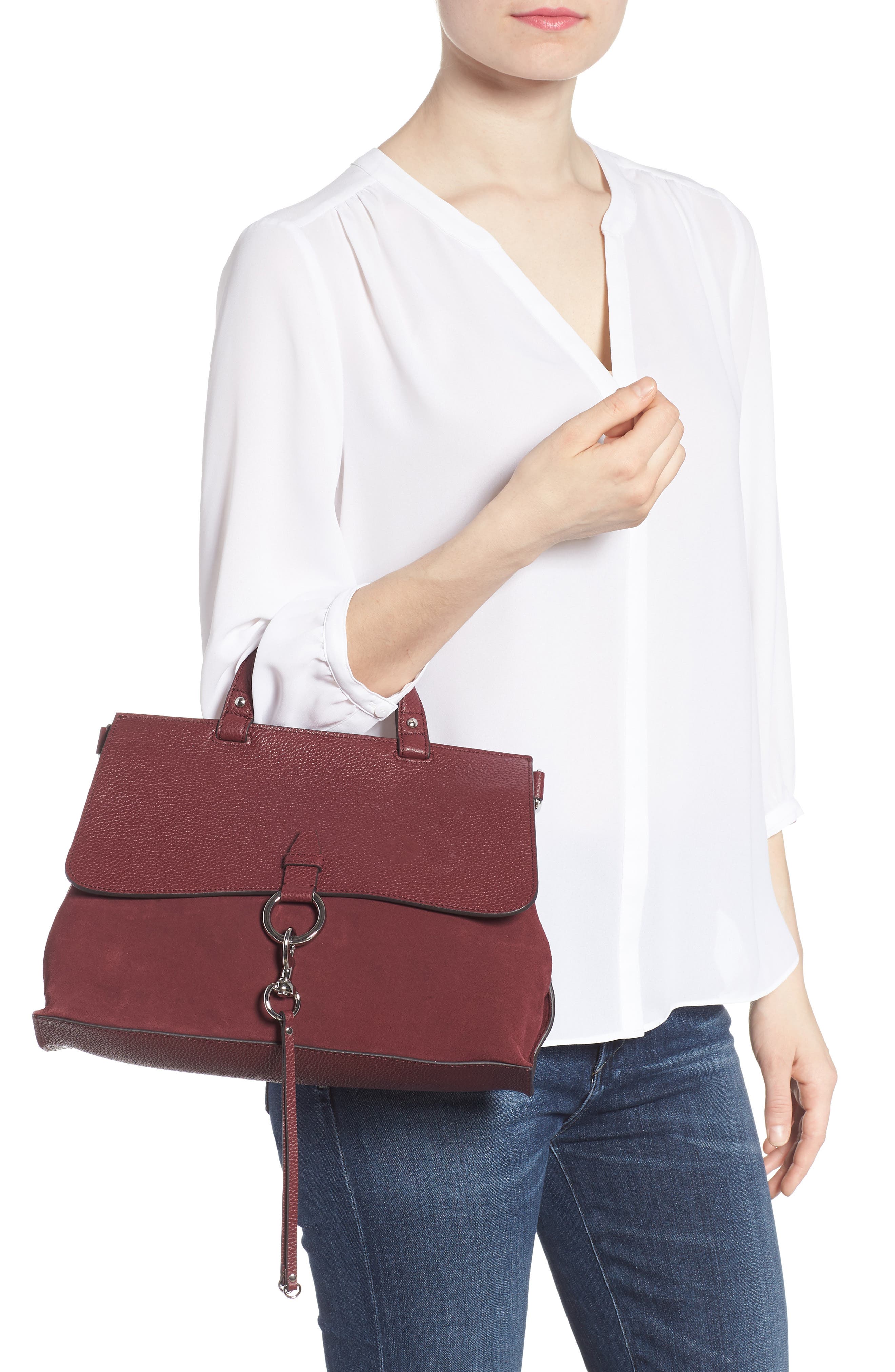 Medium Keith Suede & Leather Satchel, Alternate, color, ACAI