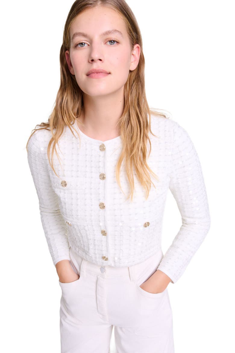 Sequin knit cardigan, Alternate, color, Off white