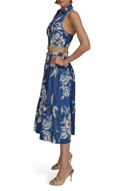 Donna Karan New York Belted Floral Halter Neck Midi Dress