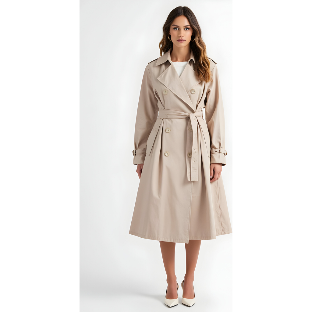 Modenaire Double-breasted Trench Coat With Belt In Neutral