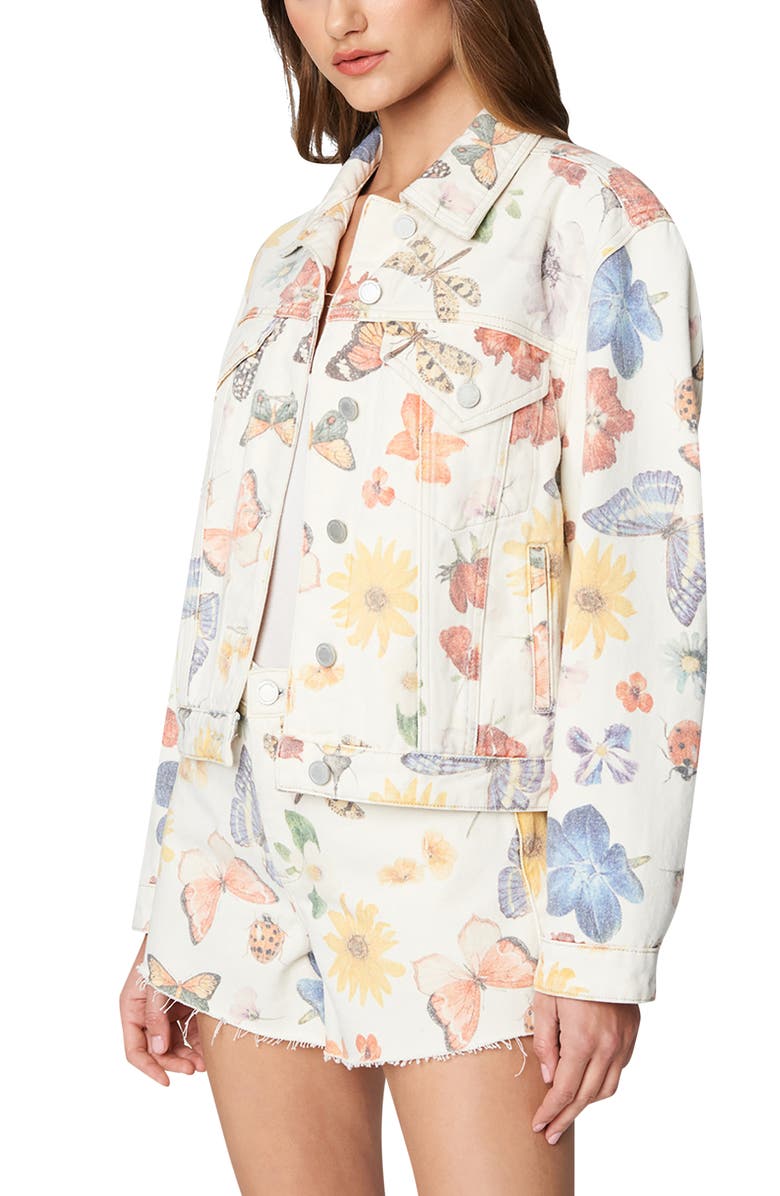 BLANKNYC Botanical Print Denim Trucker Jacket, Alternate, color, 