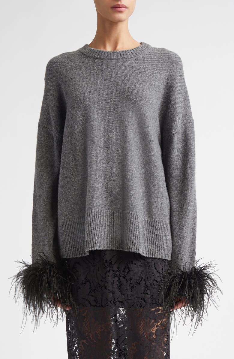 A.L.C. Wilda Feather Cuff Sweater, Main, color, Medium Heather Grey