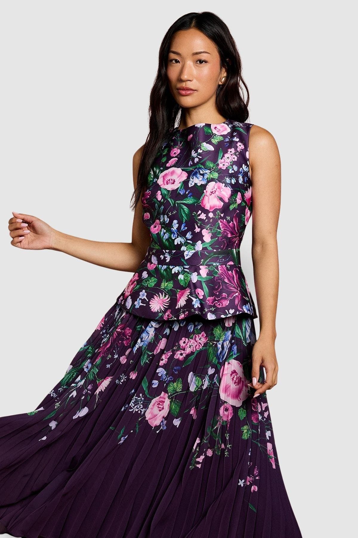 Structured Print Pleated Midi Dress - image 2