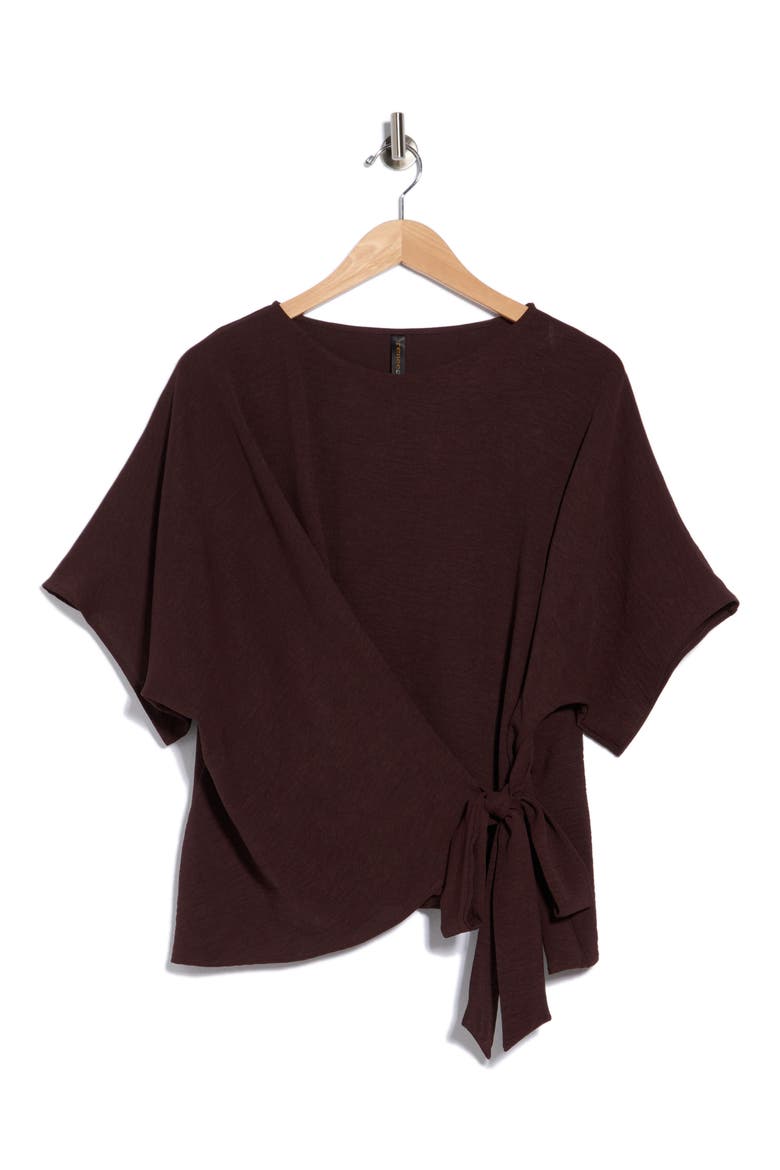 Side Tie Short Sleeve Top, Alternate, color, BROWN