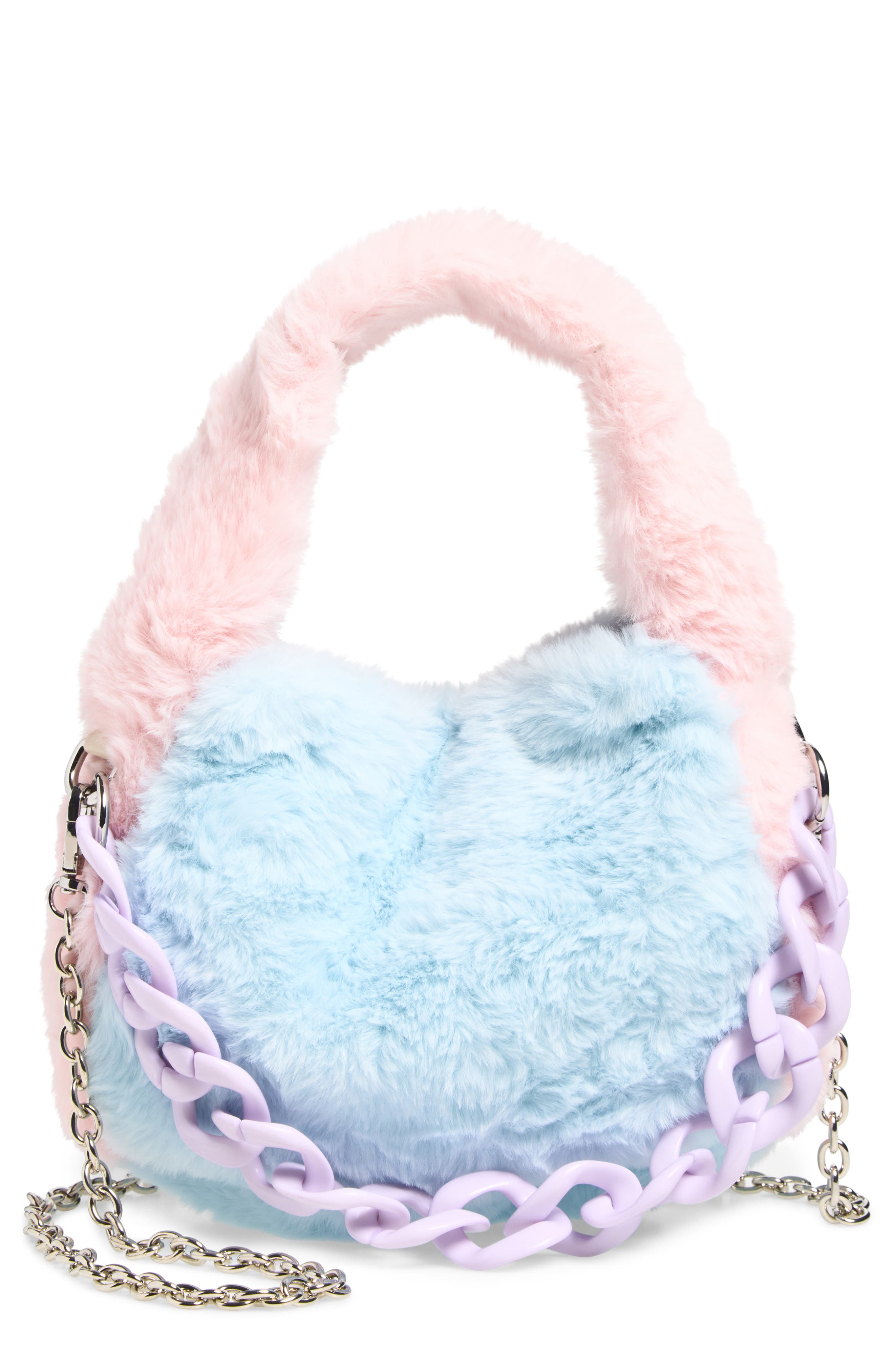Kids' Faux Fur Handbag, Main, color, PINK BLUE