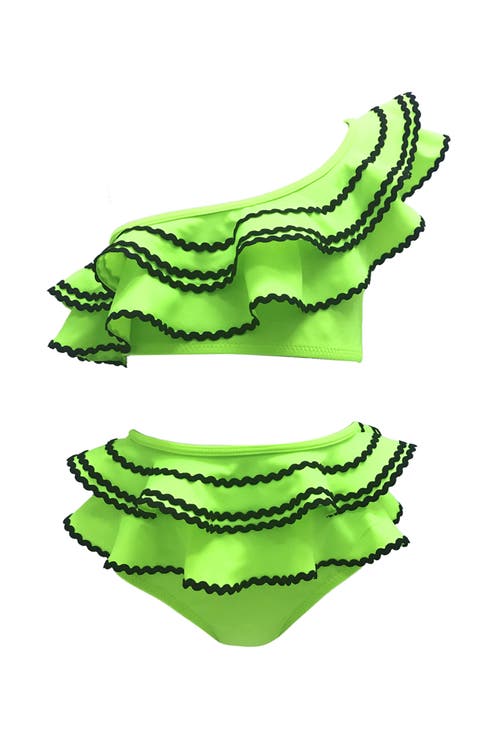 Vibrant Tiered Ruffle One-Shoulder with Ric-Rac Detail Two-Piece Bikini