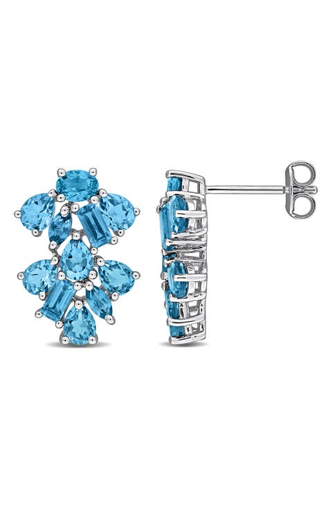 London Blue Topaz Cluster Drop Earrings