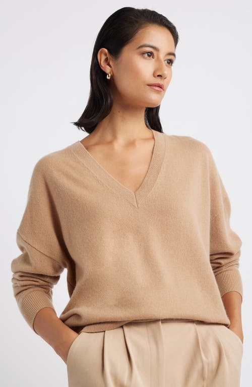 Nordstrom Cashmere Essential V-neck Sweater In Camel