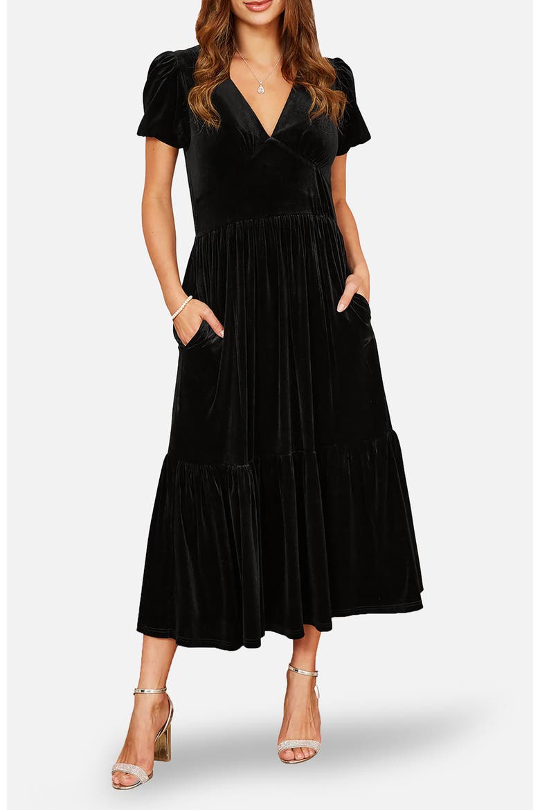 Velvet Midi Dress, Alternate, color, Black