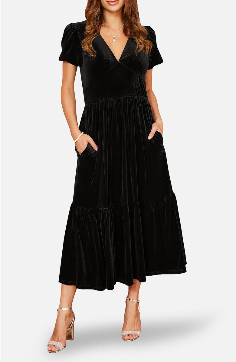 Yumi Velvet Midi Dress, Alternate, color, Black