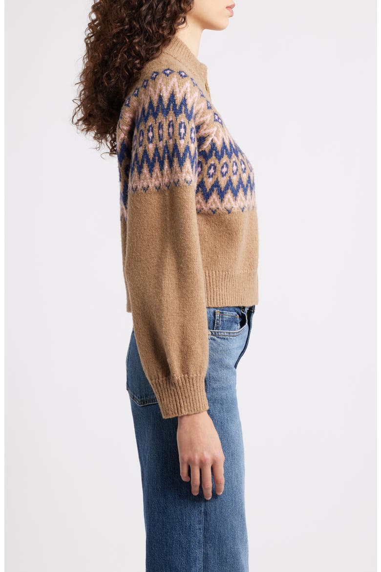 Alma Fair Isle Zip-Up Cardigan, Alternate, color, PINK MULTI