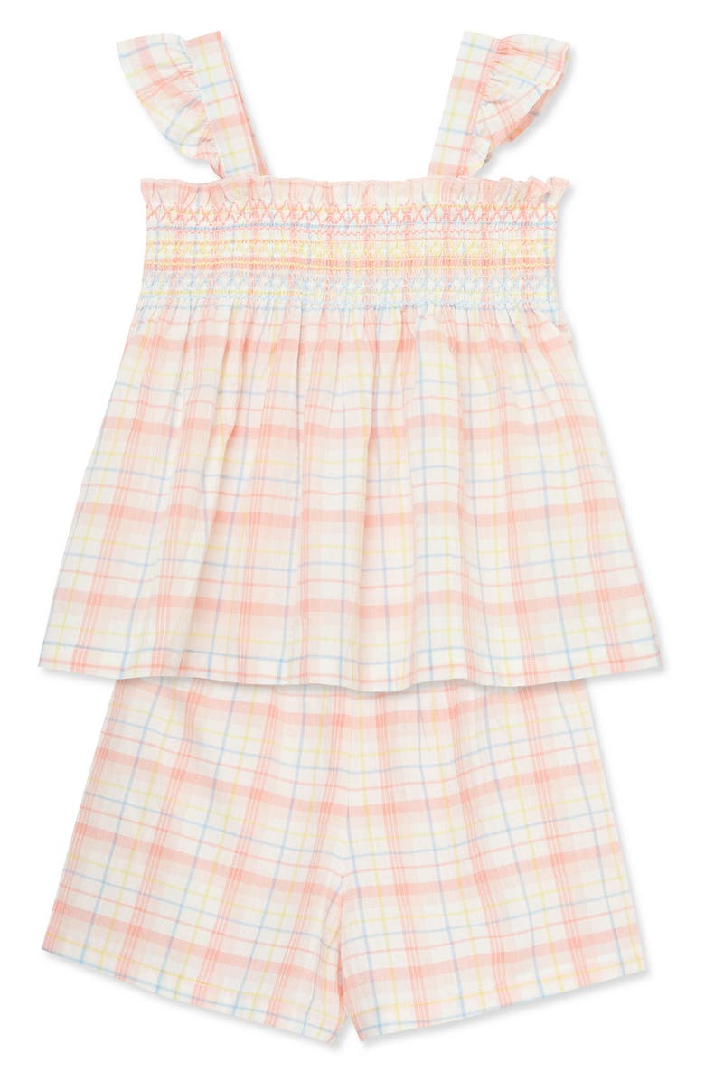Little Me Plaid Smocked Cotton Tank & Shorts Set, Alternate, color, Pink Multi