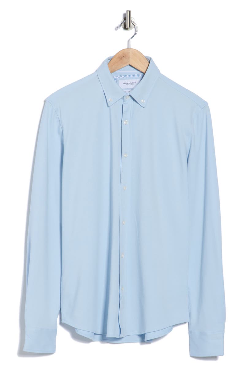 DENIM AND FLOWER Long Sleeve Piqué Button-Down Shirt, Main, color, Light Blue