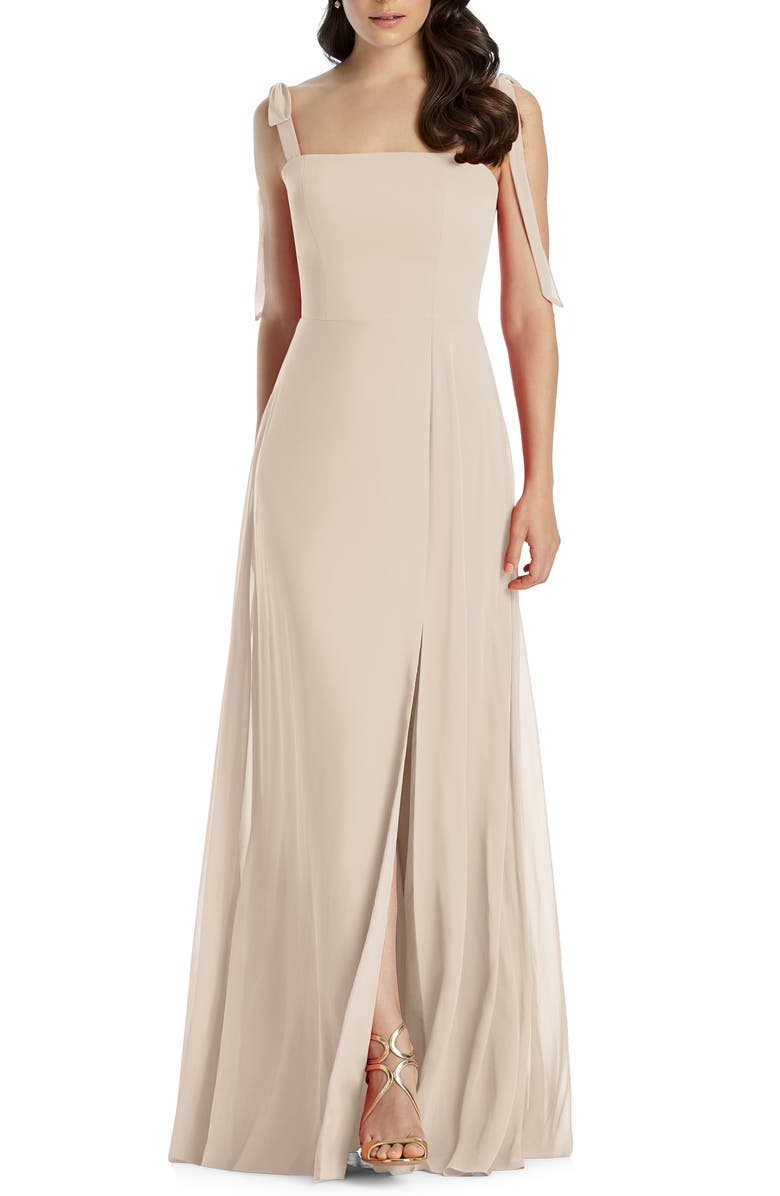 Dessy Collection Shoulder Tie Chiffon A-Line Gown, Alternate, color,