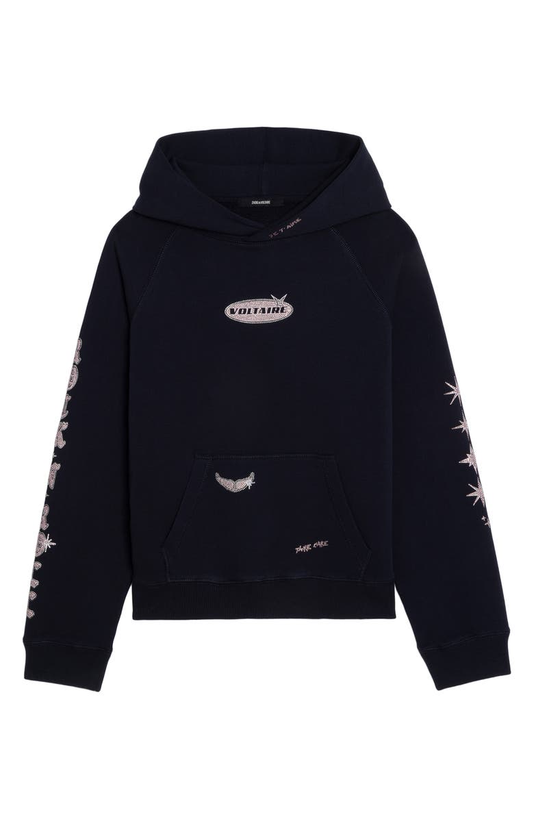 Zadig & Voltaire Georgy Multi Heart Strass Crystal Embellished Cotton Graphic Hoodie, Alternate, color, Encre