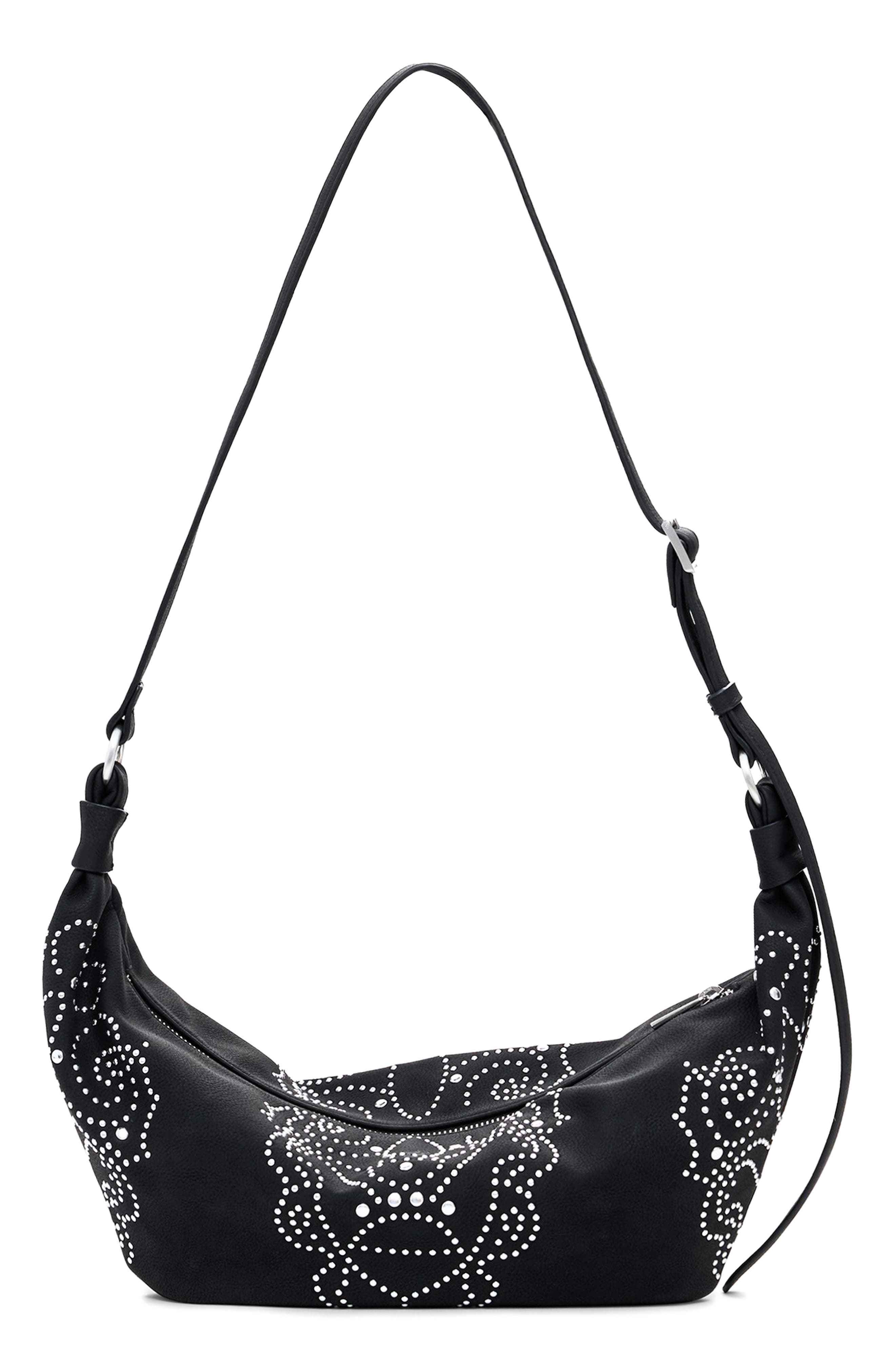 Desigual Studded Faux Leather Shoulder Bag, Alternate, color, Black