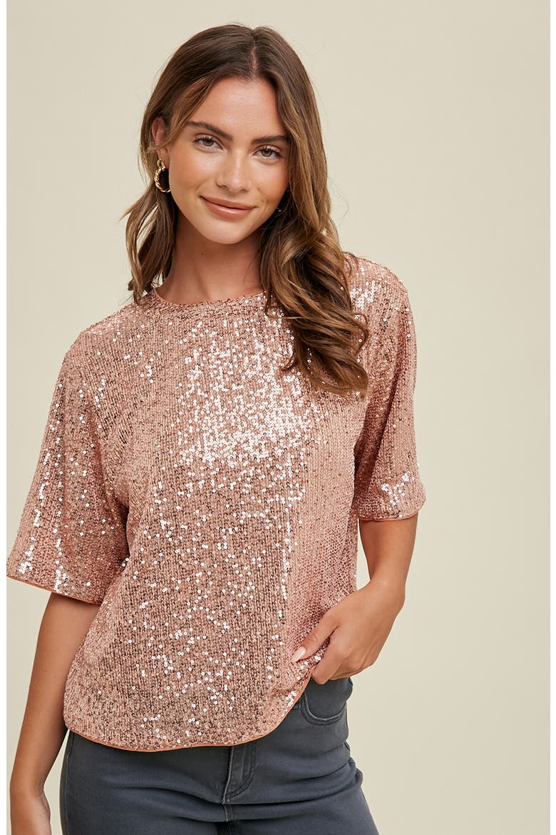 Sequin Boxy Crop Top, Alternate, color, ROSE GOLD
