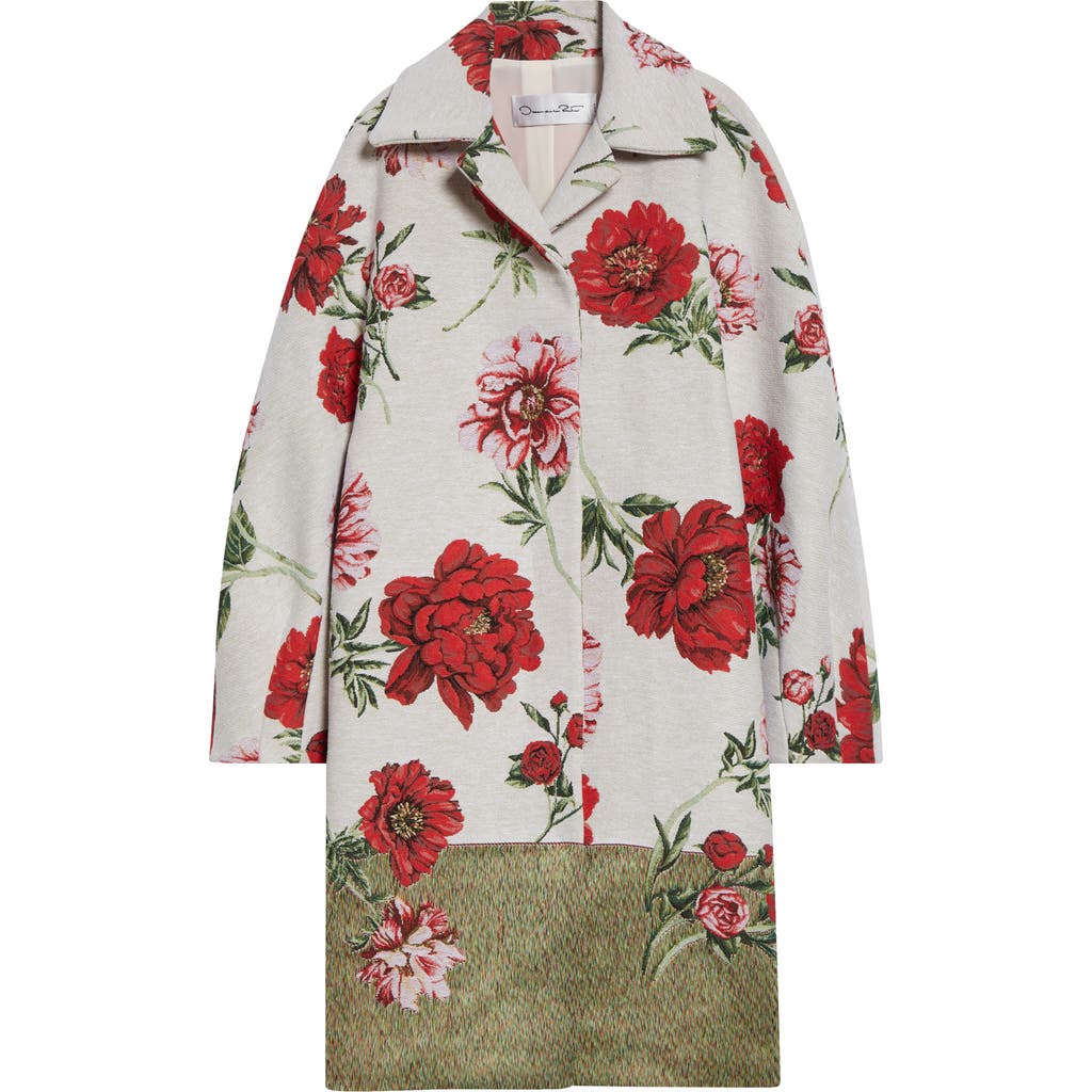 Oscar De La Renta Peony Jacquard Coat In Multi
