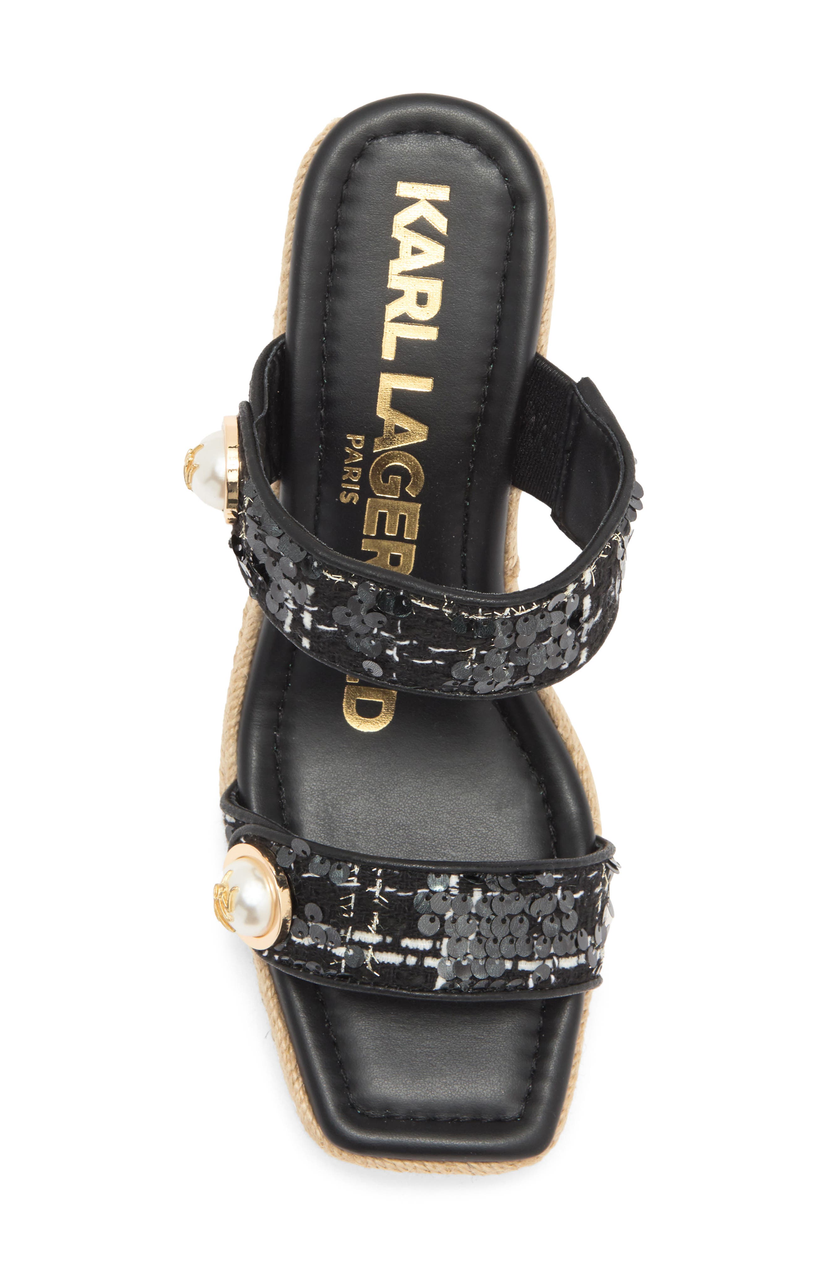 KARL LAGERFELD PARIS Carsen Espadrille Platform Wedge Sandal, Alternate, color, Black