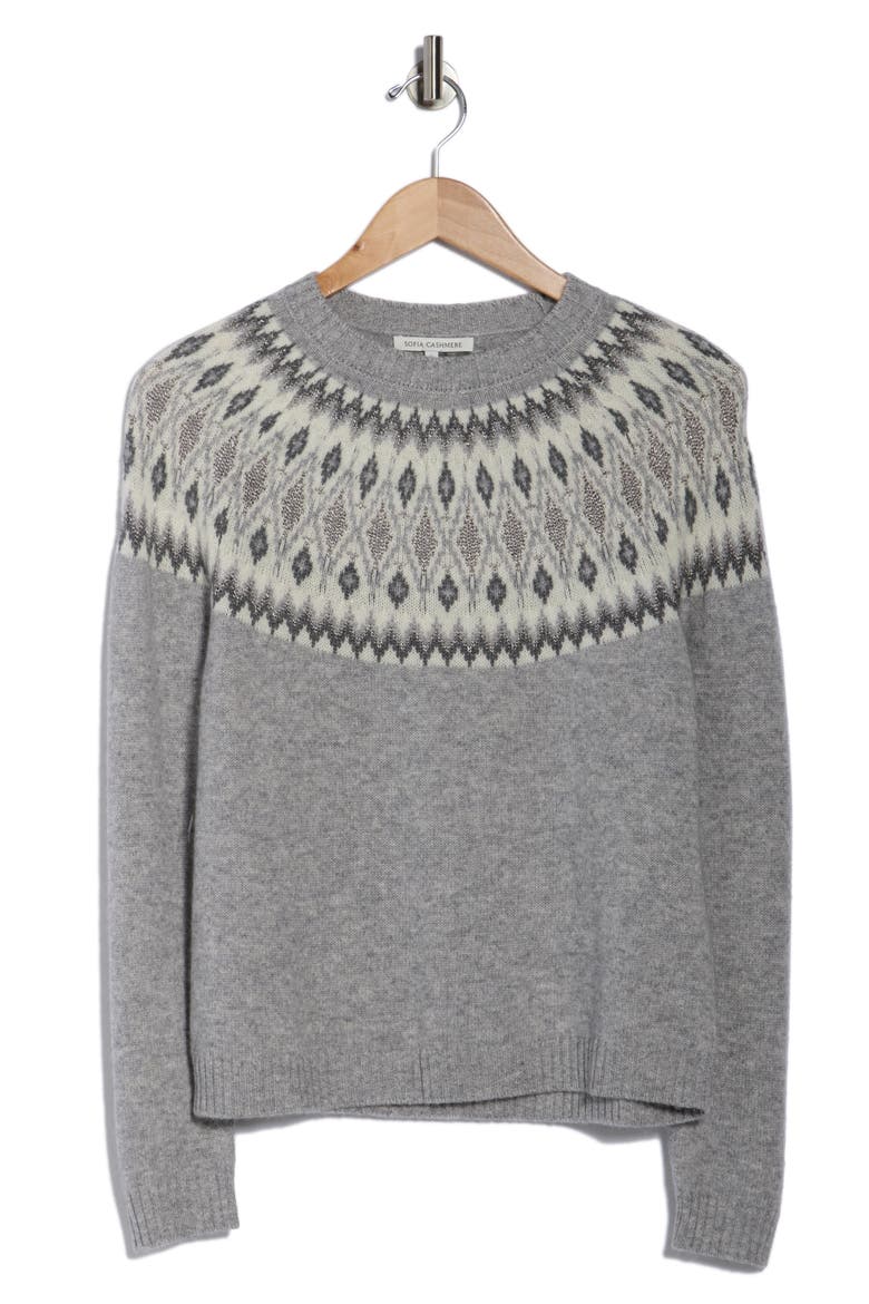Fair Isle Crewneck Sweater, Alternate, color, GREY