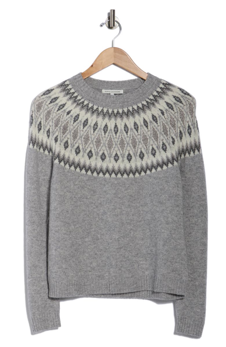 Sofia Cashmere Fair Isle Crewneck Sweater, Alternate, color, Grey