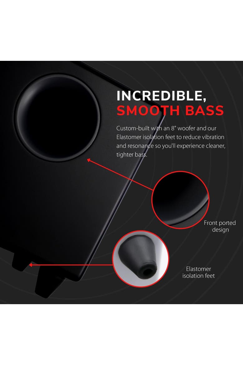 S8 250 Watt 8in Powered Subwoofer, Alternate, color, Black