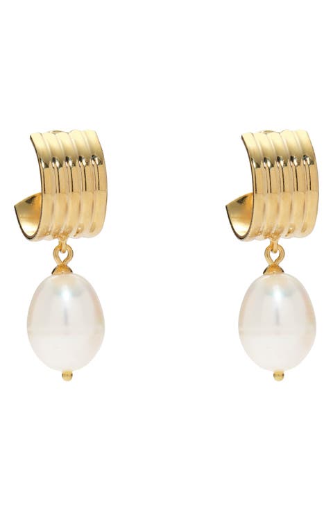 Ridge Freshwater Pearl Hoop Earrings