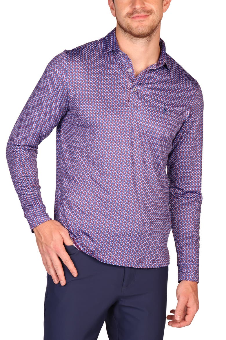 Football Print Long Sleeve Performance Polo, Alternate, color, BURGUNDY