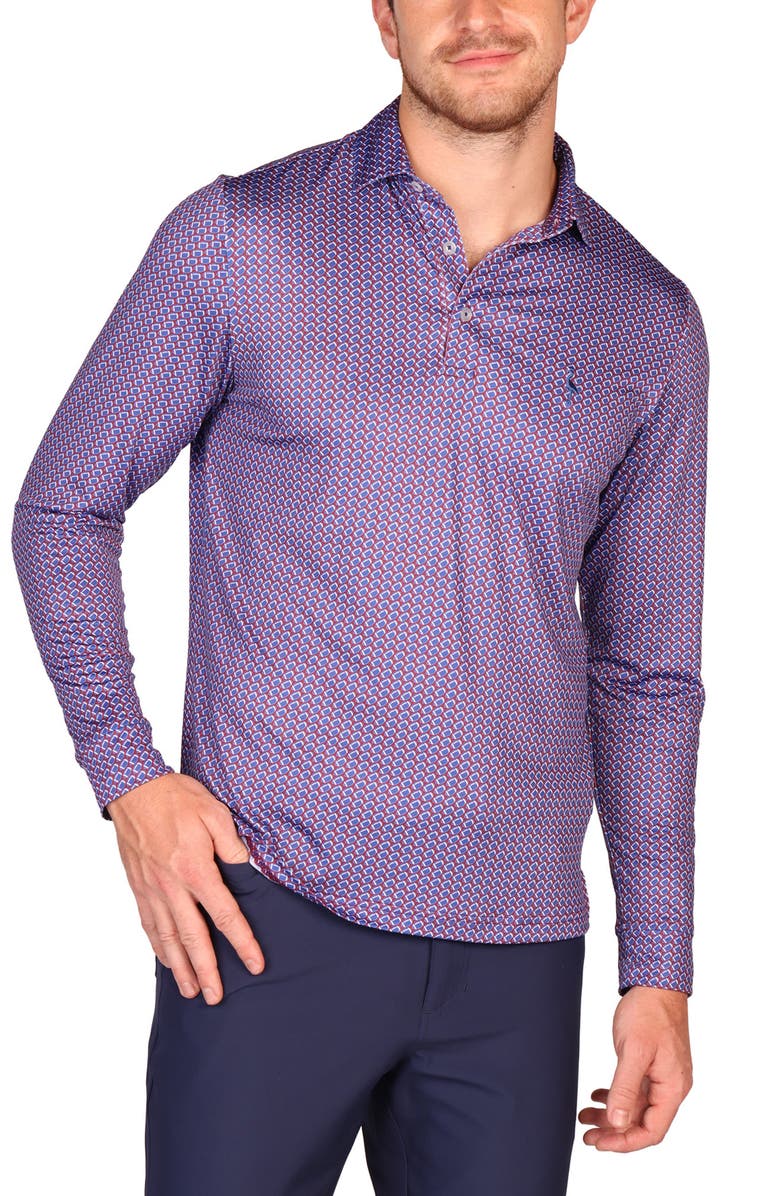 TailorByrd Football Print Long Sleeve Performance Polo, Alternate, color, Burgundy