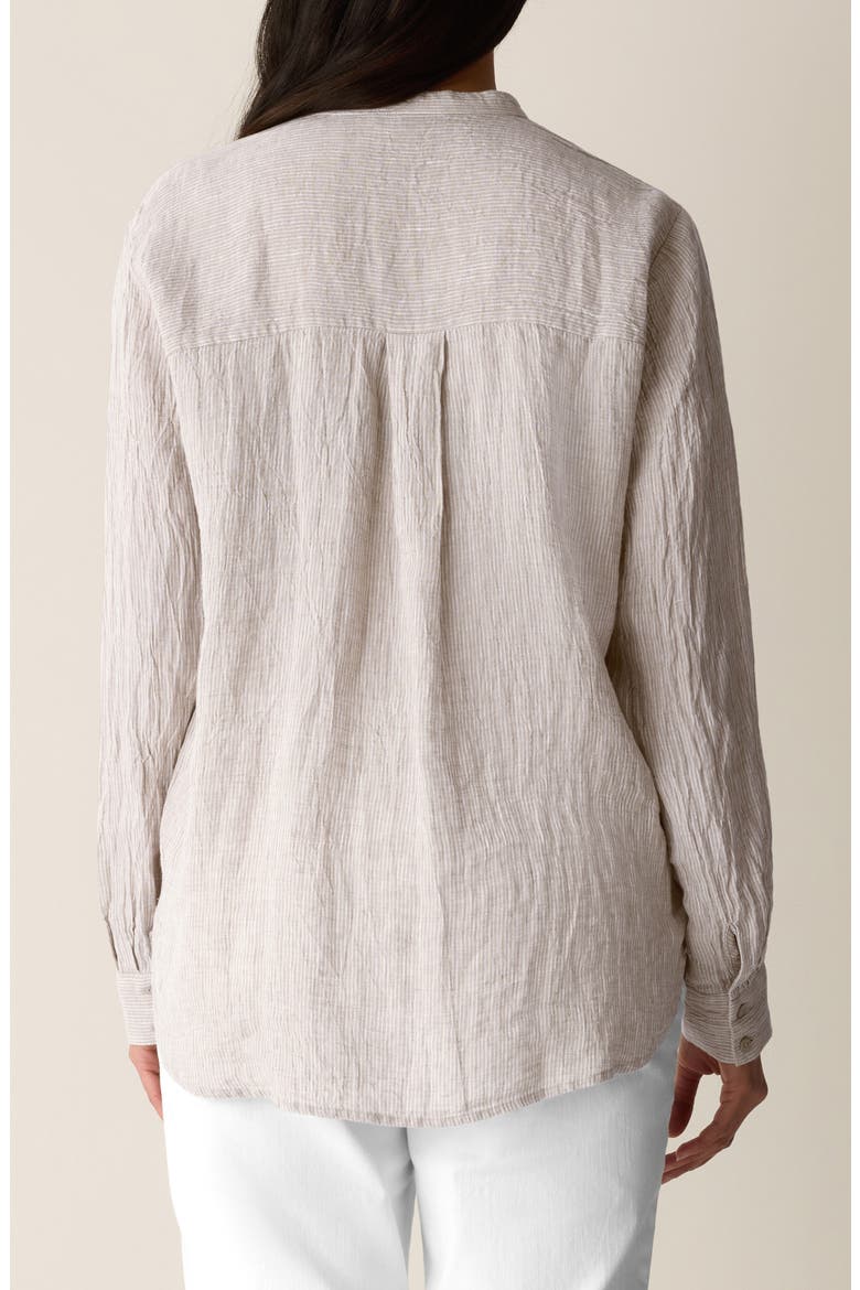 Mandarin Collar Long Sleeve Organic Linen Button-Up Shirt, Alternate, color, WHEAT