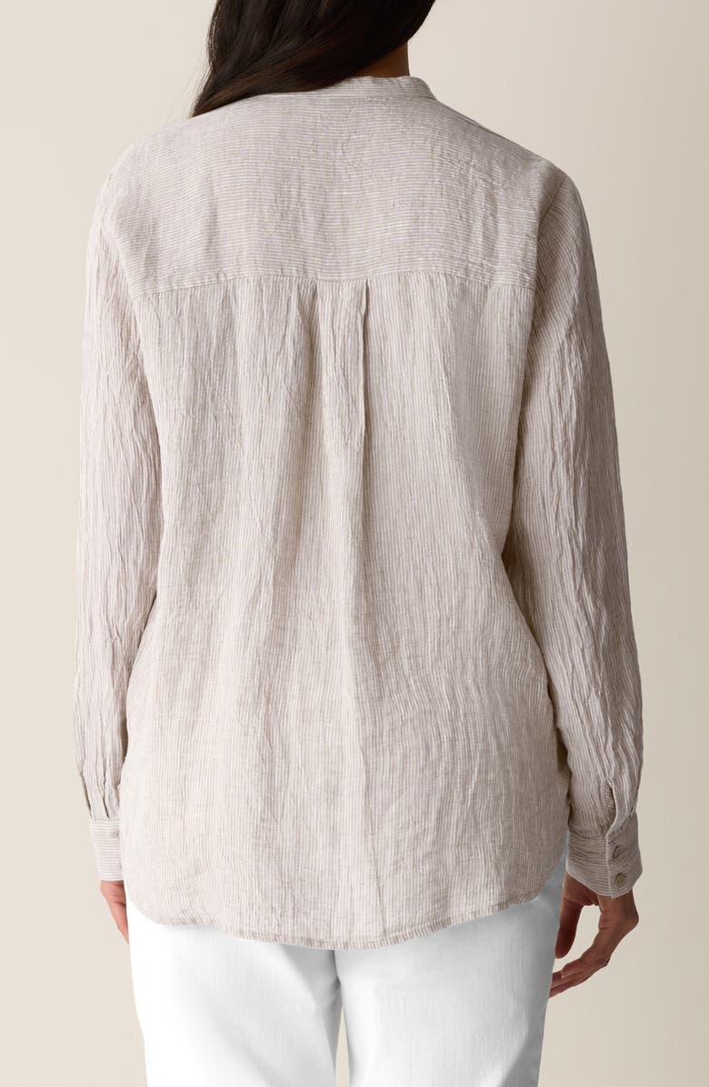 Eileen Fisher Mandarin Collar Long Sleeve Organic Linen Button-Up Shirt, Alternate, color, Wheat