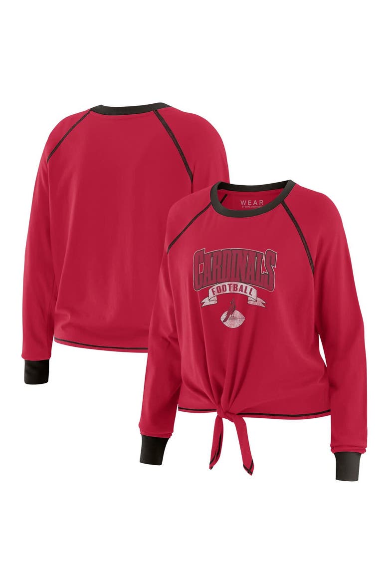 Women's WEAR by Erin Andrews Cardinal/Black Arizona Cardinals Plus Size Tie-Front Long Sleeve Top, Alternate, color, Cardinal