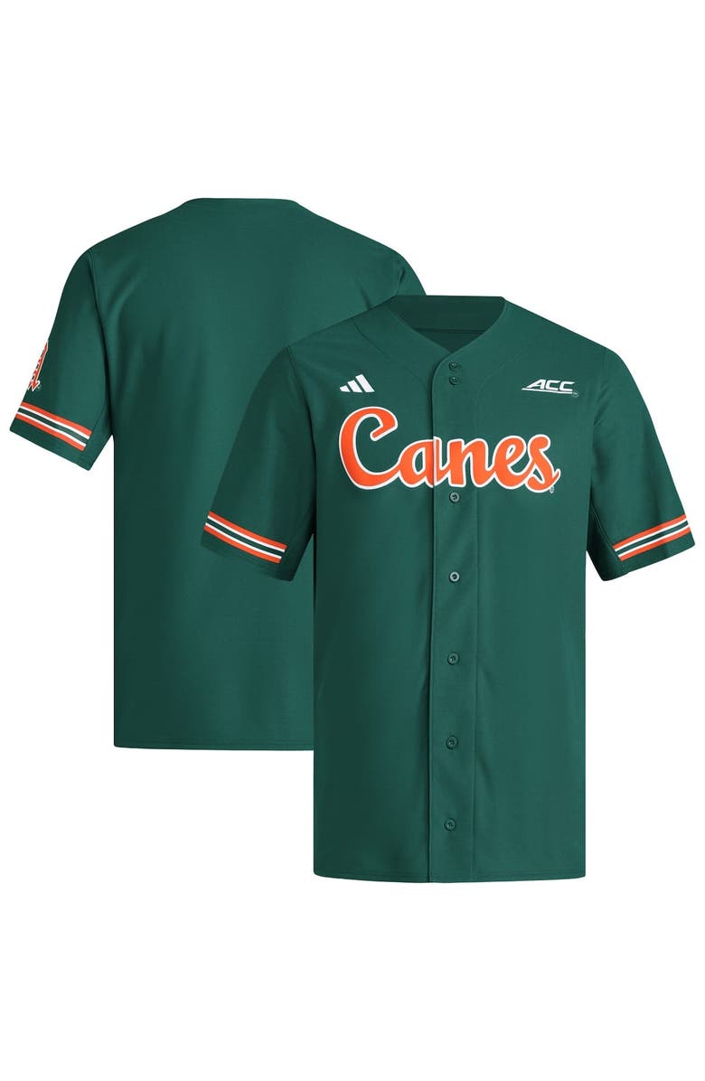 adidas Men's adidas  Green Miami Hurricanes Reversible Retro Full-Button Baseball Jersey, Main, color, Green