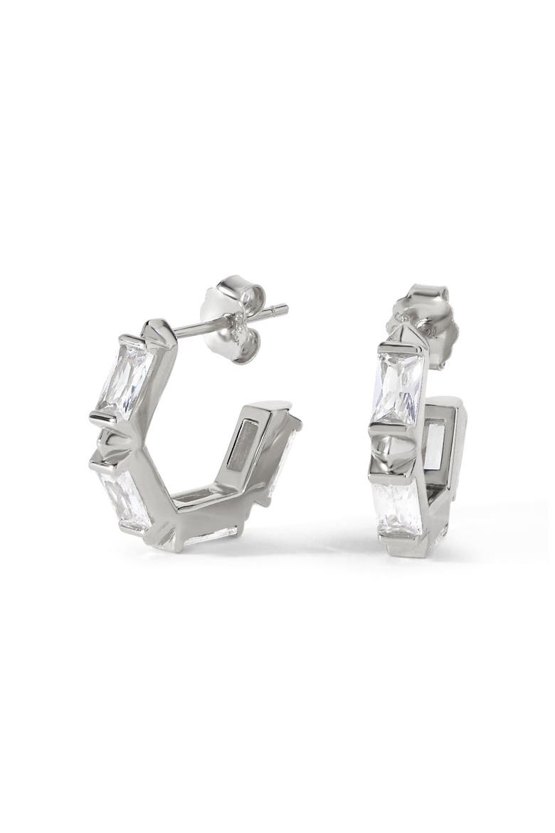 The Claire Hoop Huggies Earrings, Main, color, Sterling Silver/White CZ