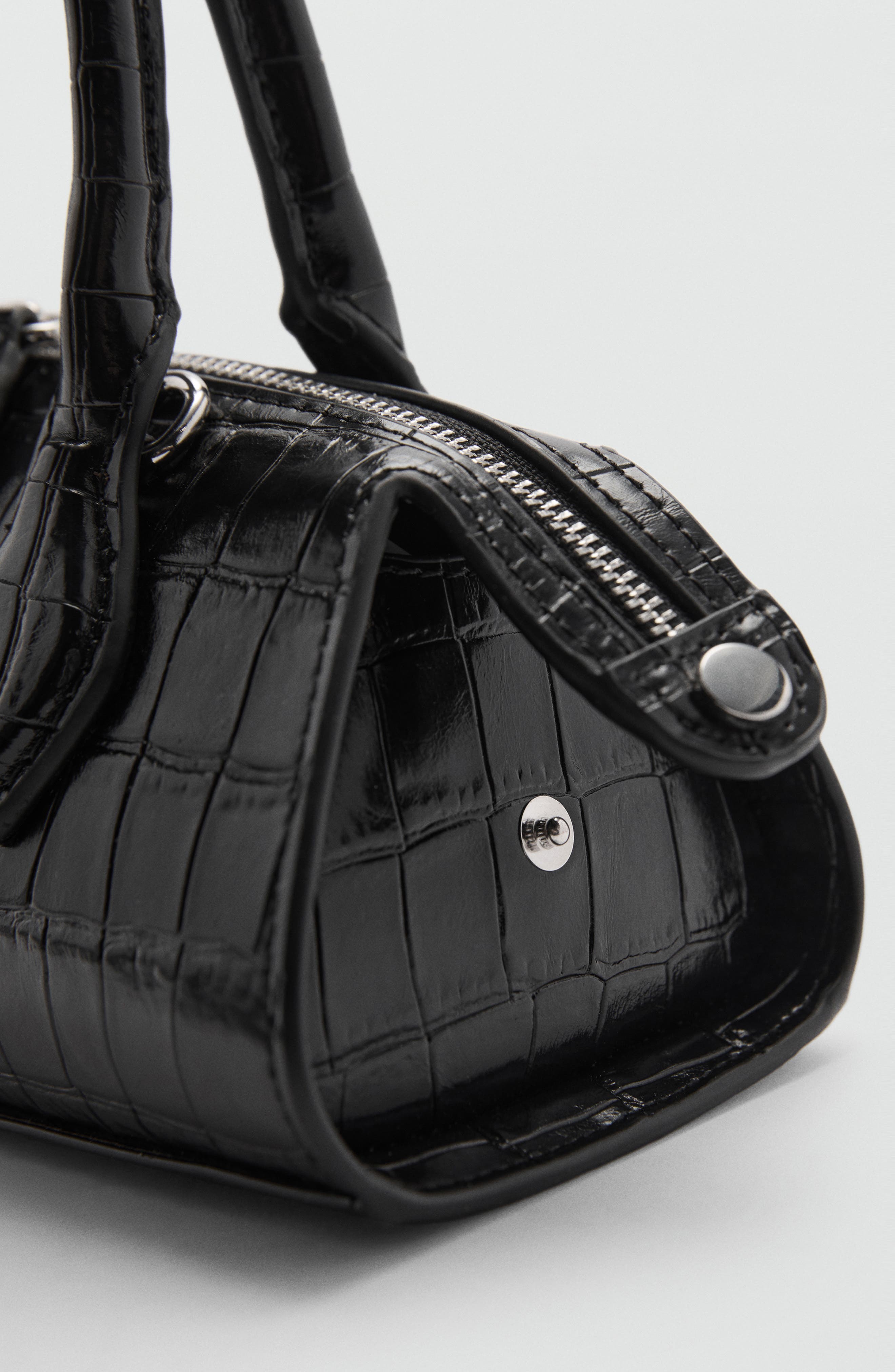 MANGO Croc Embossed Faux Leather Satchel, Alternate, color, 