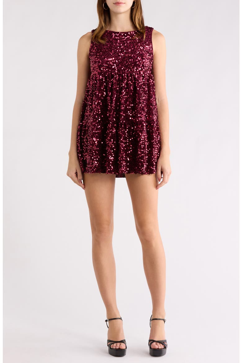 Sequin Tiered Minidress, Main, color, BURGUNDY