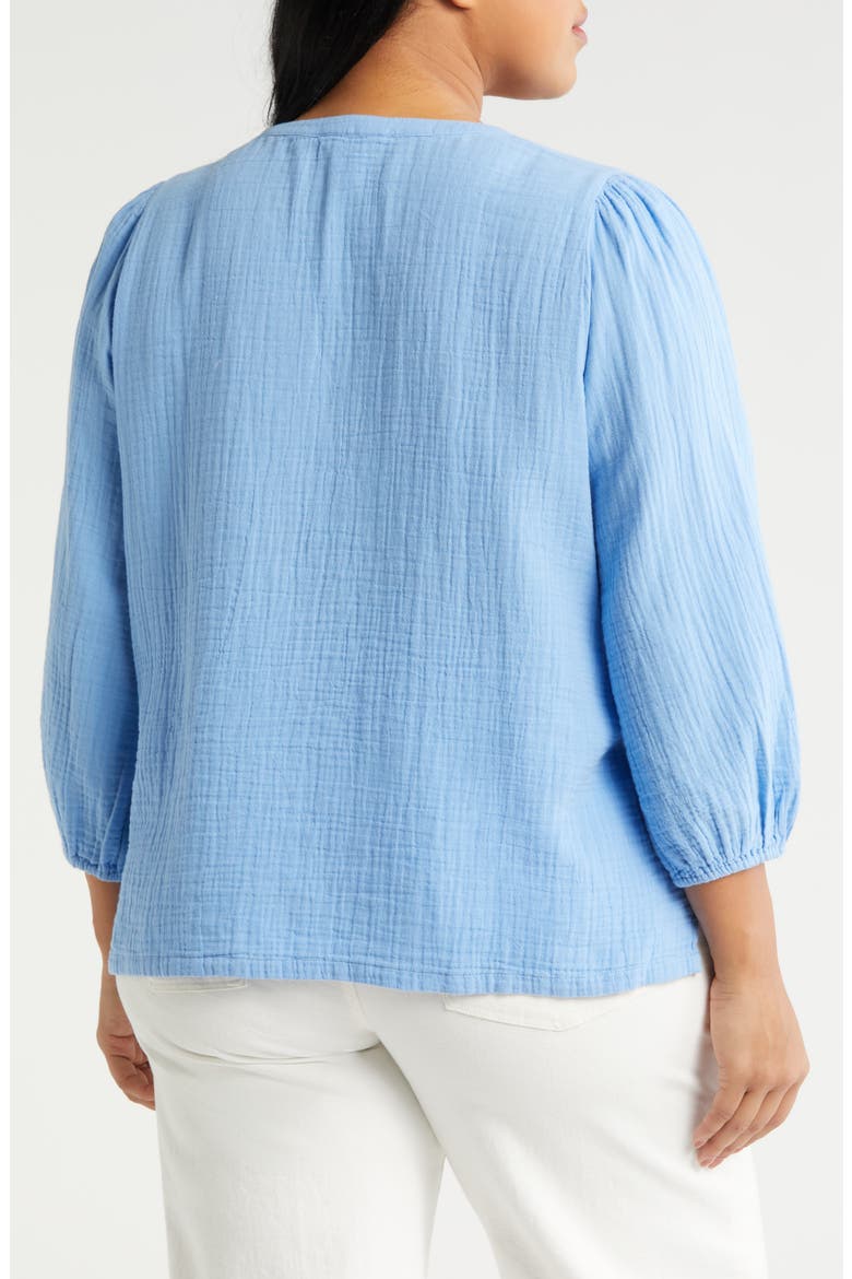 Long Sleeve Cotton Gauze Popover Top, Alternate, color, BLUE CORNFLOWER